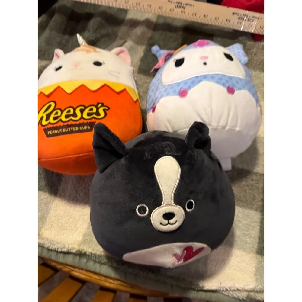 Squishmallows Bundle 8 Inch Kuromi Sanrio Reeses Caticorn Boston Terrier Dog 3pk